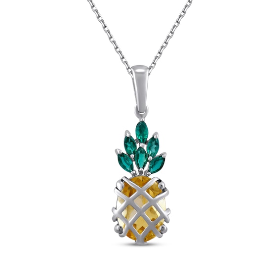 Oval-Cut Citrine & Marquise-Cut Lab-Created Emerald Pineapple Necklace Sterling Silver 18"