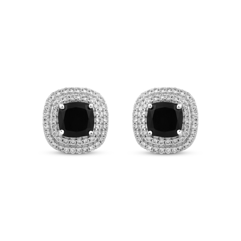 Main Image 2 of Cushion-Cut Black Onyx & White Lab-Created Sapphire Earrings Sterling Silver