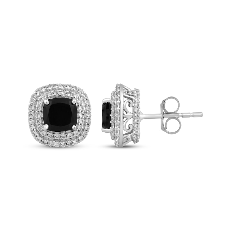 Main Image 3 of Cushion-Cut Black Onyx & White Lab-Created Sapphire Earrings Sterling Silver