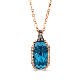 Le Vian Cushion-Cut Blue Topaz Necklace 1/6 ct tw Diamonds 14K Strawberry Gold 19"