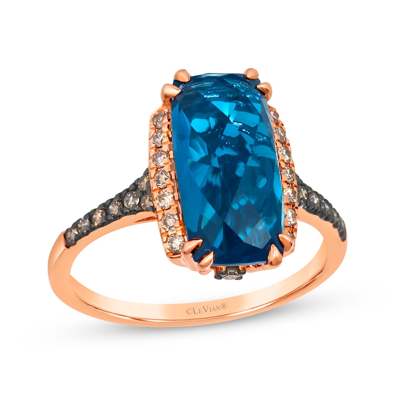 Main Image 1 of Le Vian Cushion-Cut Blue Topaz Ring 1/4 ct tw Diamonds 14K Strawberry Gold