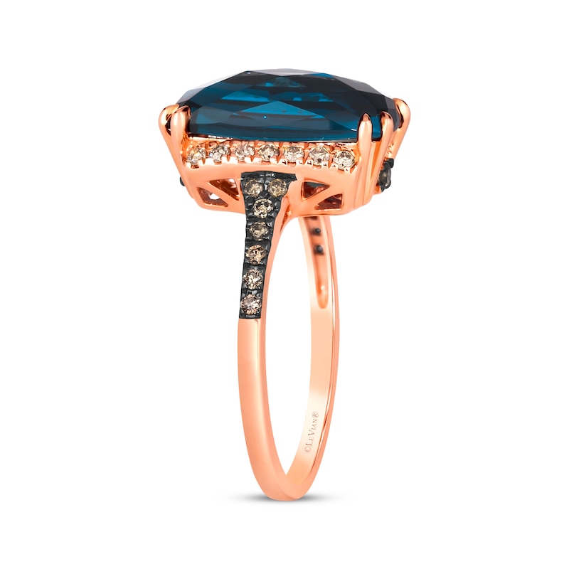 Main Image 2 of Le Vian Cushion-Cut Blue Topaz Ring 1/4 ct tw Diamonds 14K Strawberry Gold