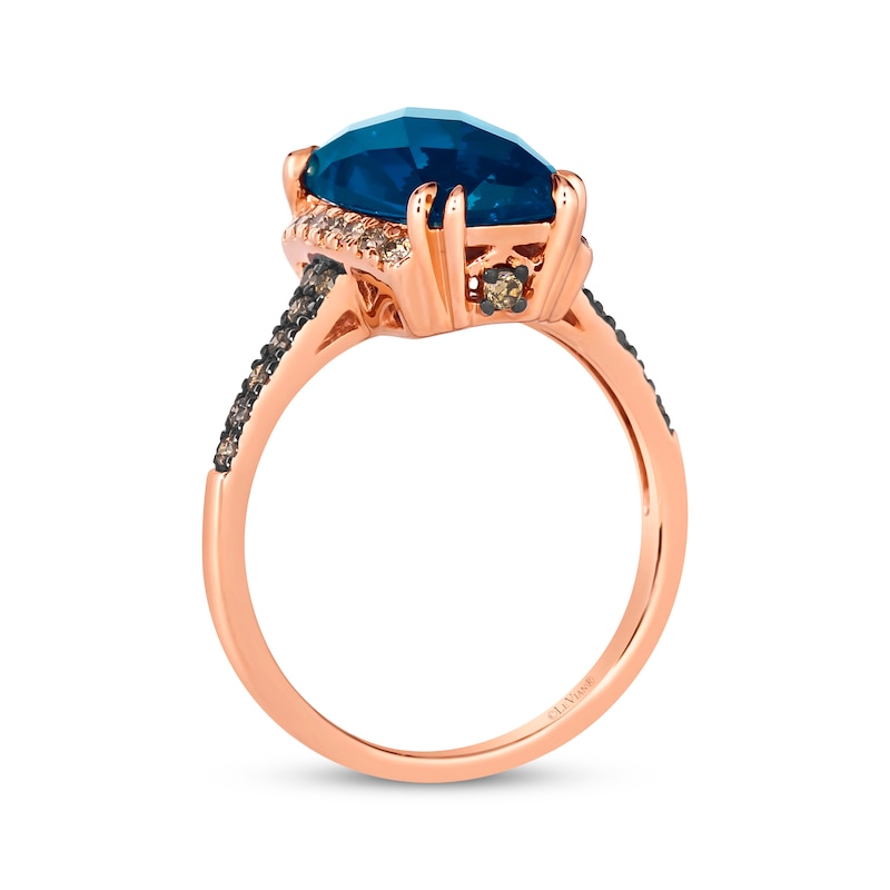 Main Image 3 of Le Vian Cushion-Cut Blue Topaz Ring 1/4 ct tw Diamonds 14K Strawberry Gold