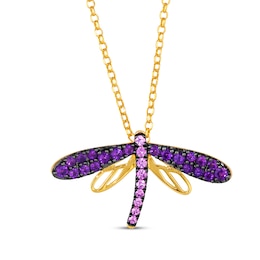 Le Vian Garden Party Collection Amethyst & Pink Sapphire Dragonfly Necklace 14K Honey Gold 19"