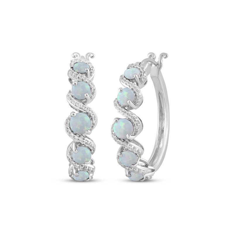 Main Image 1 of Lab-Created Opal & White Lab-Created Sapphire Swirl Hoop Earrings Sterling Silver