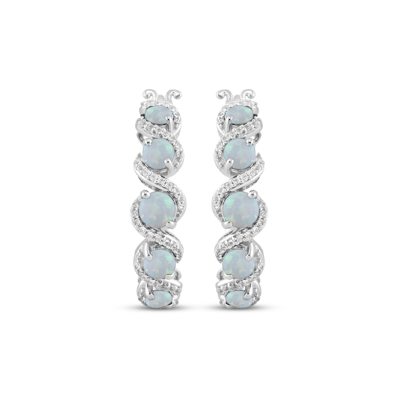 Main Image 2 of Lab-Created Opal & White Lab-Created Sapphire Swirl Hoop Earrings Sterling Silver