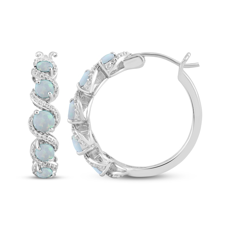 Main Image 3 of Lab-Created Opal & White Lab-Created Sapphire Swirl Hoop Earrings Sterling Silver
