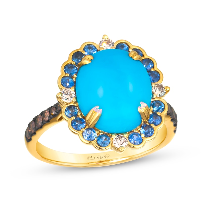 Main Image 1 of Le Vian Venetian Color on Color Oval-Cut Turquoise & Blue Sapphire Ring 1/3 ct tw Diamonds 14K Honey Gold
