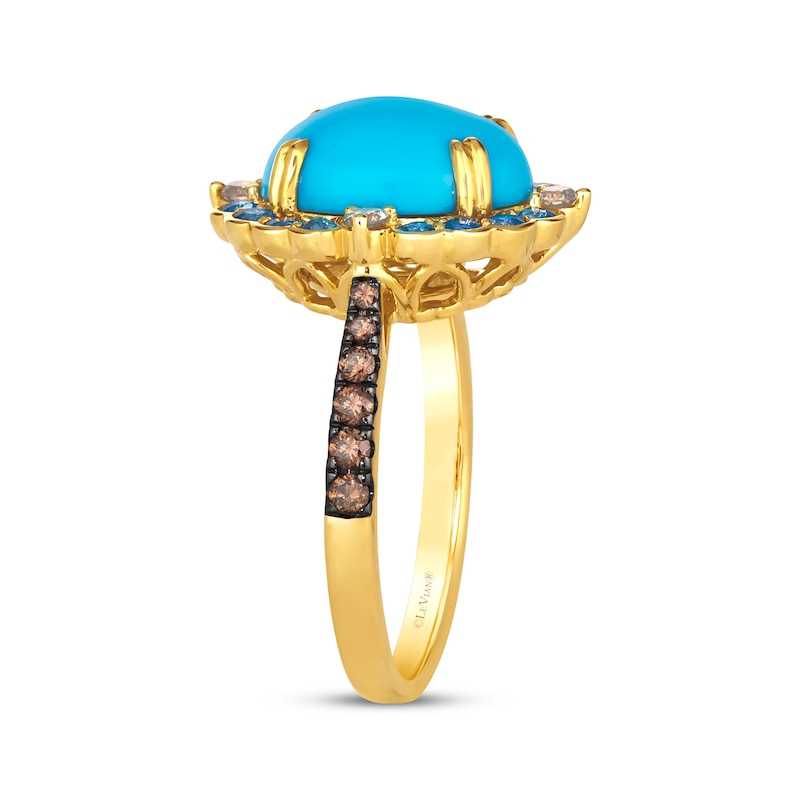 Main Image 2 of Le Vian Venetian Color on Color Oval-Cut Turquoise & Blue Sapphire Ring 1/3 ct tw Diamonds 14K Honey Gold