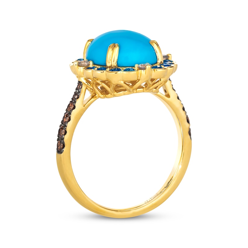 Main Image 3 of Le Vian Venetian Color on Color Oval-Cut Turquoise & Blue Sapphire Ring 1/3 ct tw Diamonds 14K Honey Gold