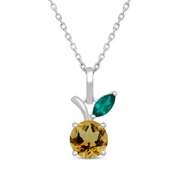 Round-Cut Citrine & Marquise-Cut Lab-Created Emerald Peach Necklace 18"