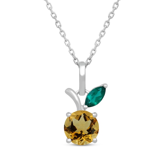 Round-Cut Citrine & Marquise-Cut Lab-Created Emerald Peach Necklace 18"