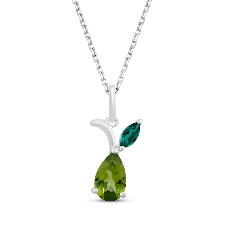 Main Image 1 of Pear-Shaped Peridot & Marquise-Cut Lab-Created Emerald Pear Necklace Sterling Silver 18&quot;