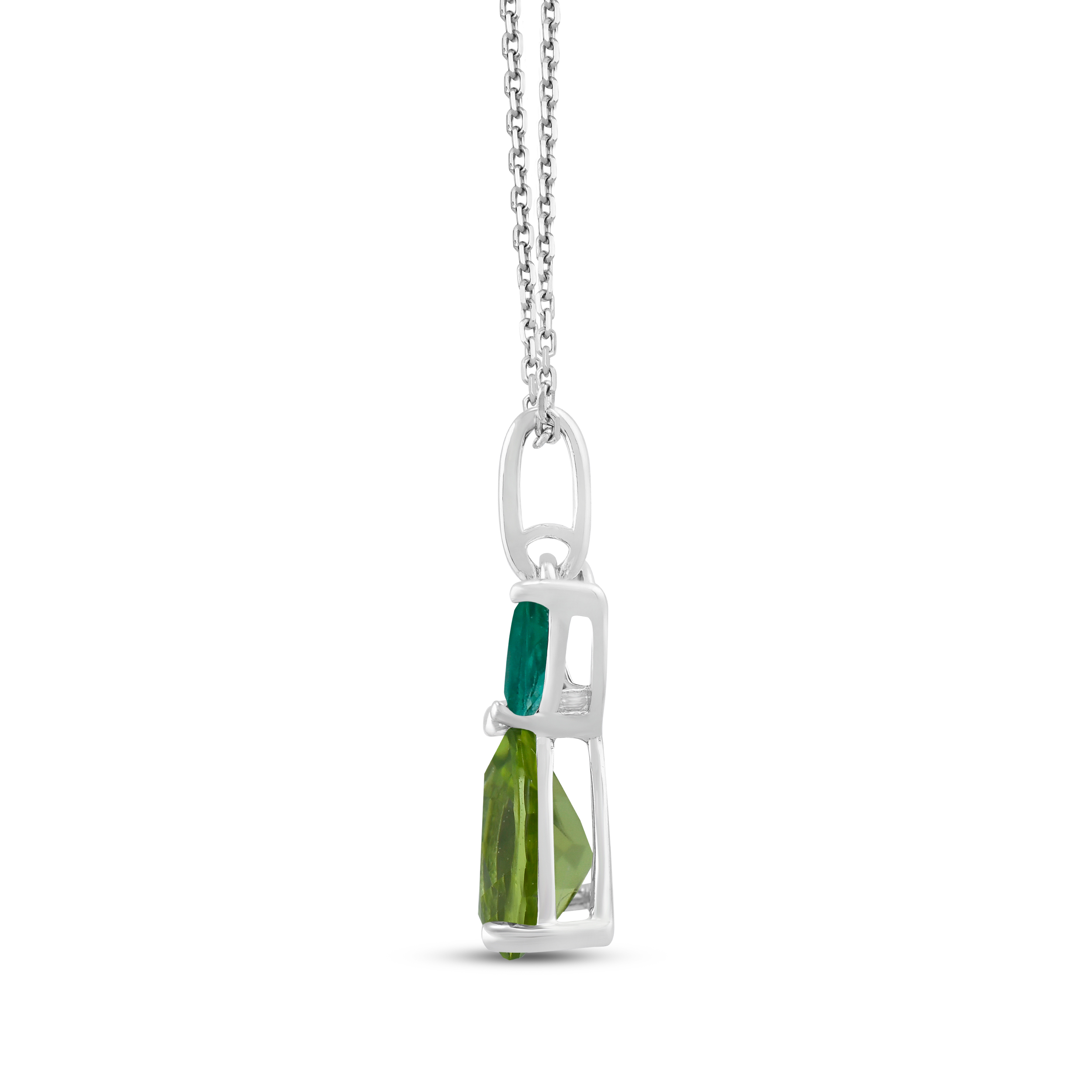Main Image 2 of Pear-Shaped Peridot & Marquise-Cut Lab-Created Emerald Pear Necklace Sterling Silver 18&quot;