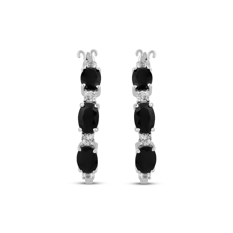 Main Image 2 of Oval-Cut Black Onyx & White Lab-Created Sapphire Hoop Earrings Sterling Silver