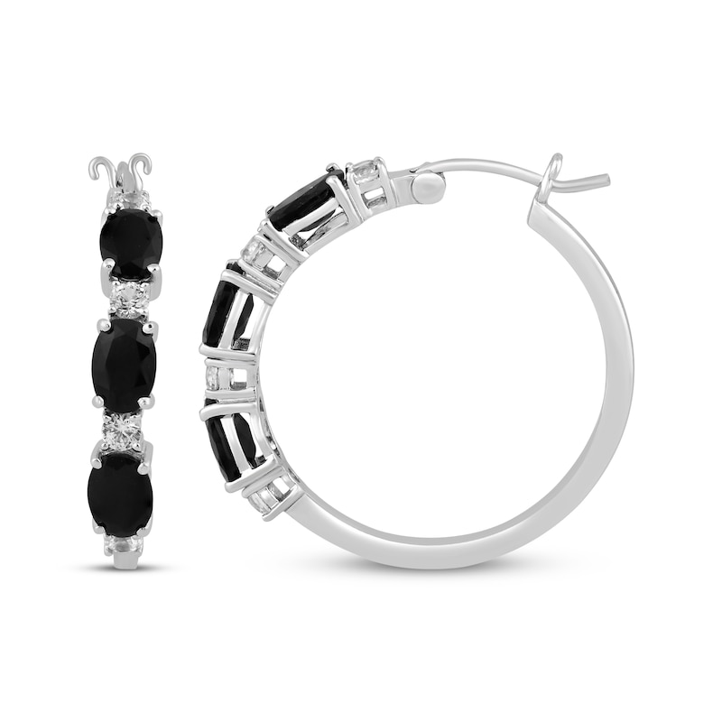 Main Image 3 of Oval-Cut Black Onyx & White Lab-Created Sapphire Hoop Earrings Sterling Silver
