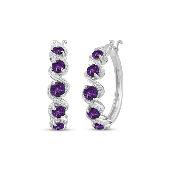Amethyst & White Lab-Created Sapphire Swirl Hoop Earrings Sterling Silver