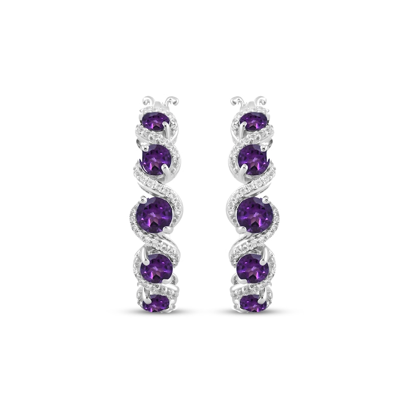 Main Image 2 of Amethyst & White Lab-Created Sapphire Swirl Hoop Earrings Sterling Silver