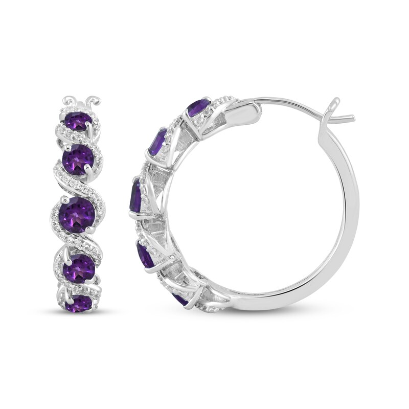 Main Image 3 of Amethyst & White Lab-Created Sapphire Swirl Hoop Earrings Sterling Silver