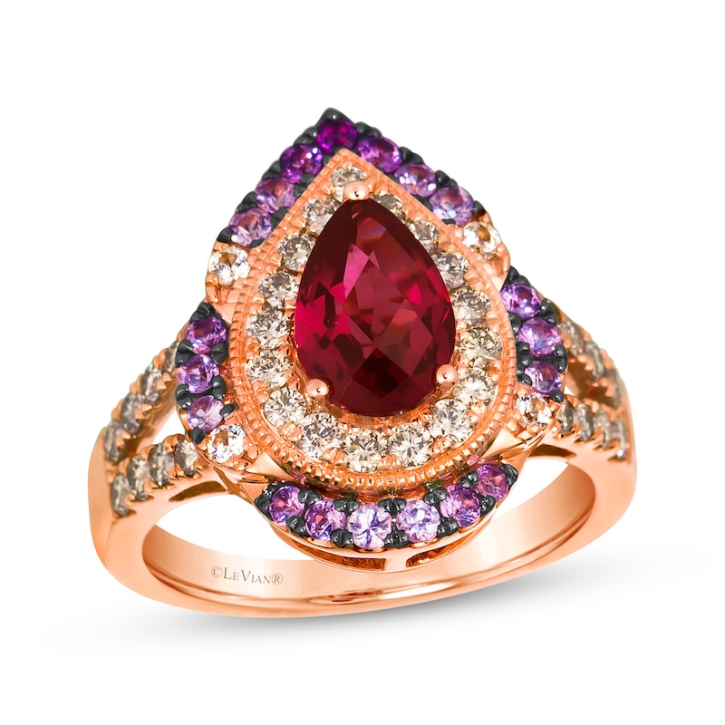 Main Image 1 of Le Vian Venetian Color on Color Rhodolite, Pink & White Sapphire Ring 5/8 ct tw Diamonds 14K Strawberry Gold
