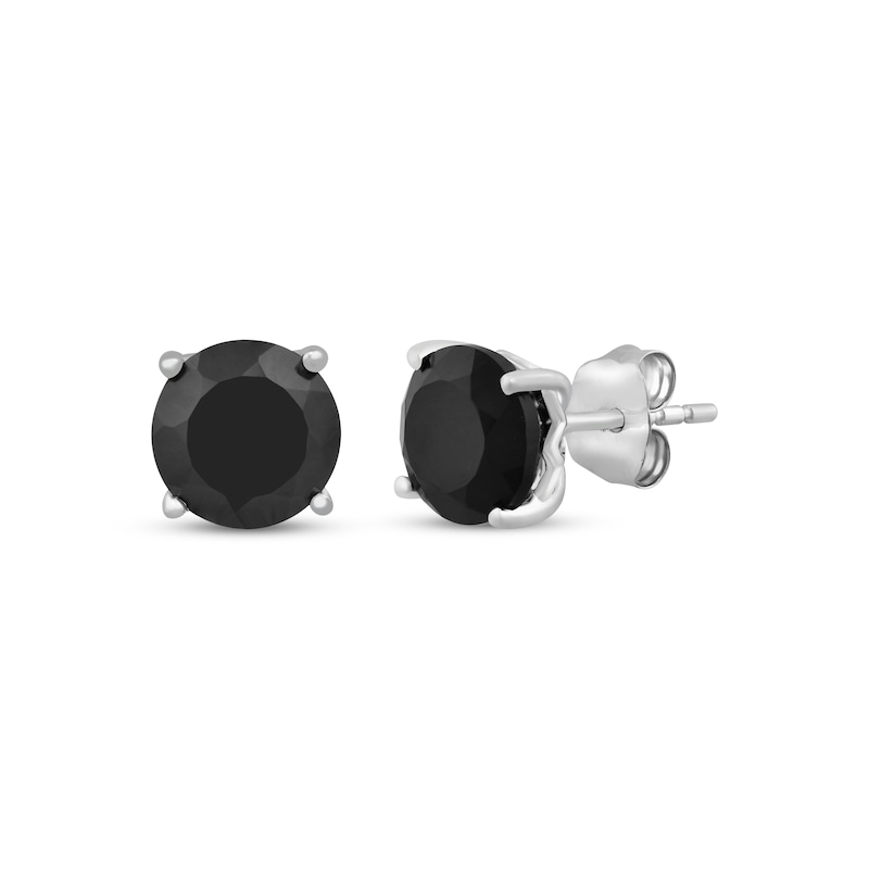 Main Image 1 of Black Onyx Solitaire Stud Earrings Sterling Silver