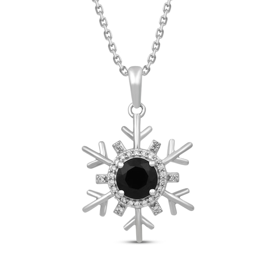 Black Onyx & White Lab-Created Sapphire Snowflake Necklace Sterling Silver 18"