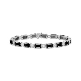 Octagon-Cut Black Onyx & Square-Cut White Lab-Created Sapphire Bracelet Sterling Silver 7.5"