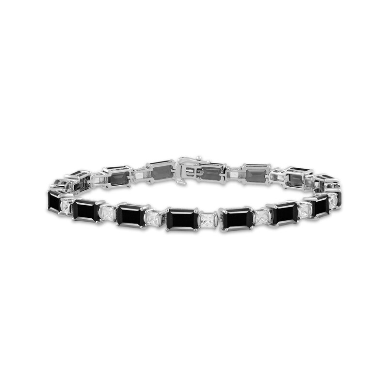 Main Image 1 of Octagon-Cut Black Onyx & Square-Cut White Lab-Created Sapphire Bracelet Sterling Silver 7.5&quot;