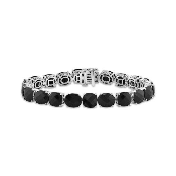 Cushion & Oval-Cut Black Onyx Line Bracelet Sterling Silver 7.5"