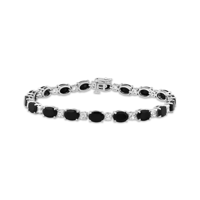 Main Image 1 of Oval-Cut Black Onyx & White Lab-Created Sapphire Bracelet Sterling Silver 7.5&quot;