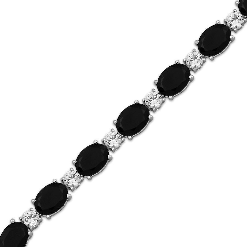 Main Image 2 of Oval-Cut Black Onyx & White Lab-Created Sapphire Bracelet Sterling Silver 7.5&quot;