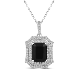 Octagon-Cut Black Onyx & White Lab-Created Sapphire Necklace Sterling Silver 18"