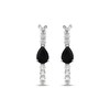 Thumbnail Image 2 of Pear-Shaped Black Onyx & White Lab-Created Sapphire Hoop Earrings Sterling Silver