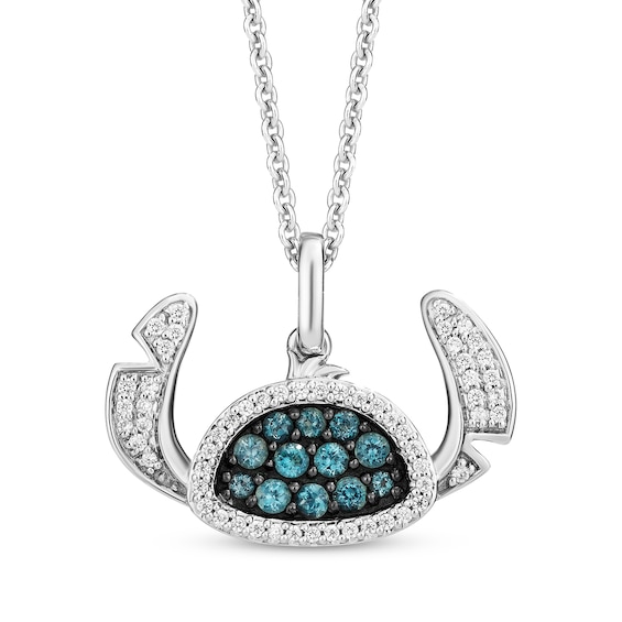 Disney Treasures Lilo & Stitch London Blue Topaz & Diamond Necklace 1/6 ct tw Sterling Silver 19"