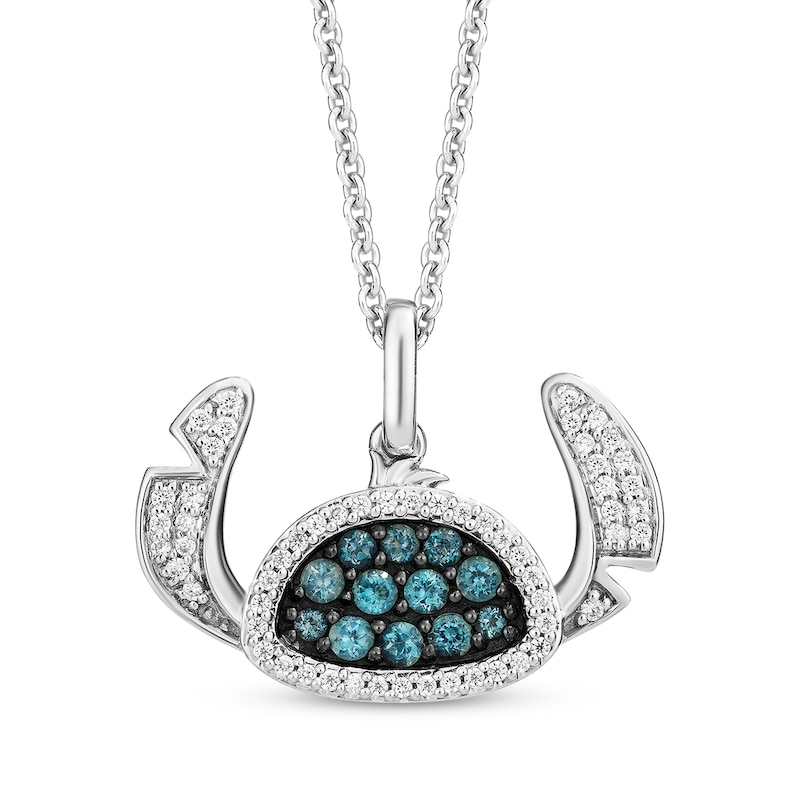 Disney Treasures Lilo & Stitch London Blue Topaz & Diamond Necklace 1/6 ct tw Sterling Silver 19"