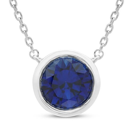 Blue Lab-Created Sapphire Solitaire Bezel-Set Necklace Sterling Silver 18"