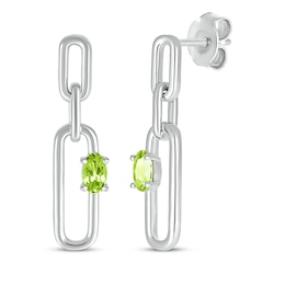 Oval-Cut Peridot Paperclip Drop Earrings Sterling Silver