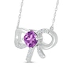 Thumbnail Image 2 of Cushion-Cut Amethyst & White Lab-Created Sapphire Bow Necklace Sterling Silver 18"