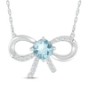 Thumbnail Image 1 of Cushion-Cut Aquamarine & White Lab-Created Sapphire Bow Necklace Sterling Silver 18"