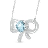 Thumbnail Image 2 of Cushion-Cut Aquamarine & White Lab-Created Sapphire Bow Necklace Sterling Silver 18"