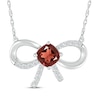 Thumbnail Image 1 of Cushion-Cut Garnet & White Lab-Created Sapphire Bow Necklace Sterling Silver 18"
