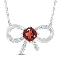Cushion-Cut Garnet & White Lab-Created Sapphire Bow Necklace Sterling Silver 18"