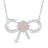 Thumbnail Image 1 of Cushion-Cut Lab-Created Opal & White Lab-Created Sapphire Bow Necklace Sterling Silver 18"
