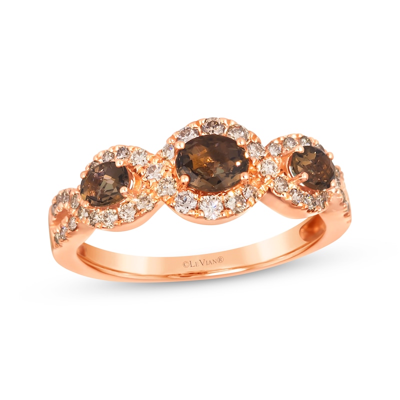 Le Vian Oval-Cut Chocolate Quartz Ring 3/8 ct tw Diamonds 14K Strawberry Gold