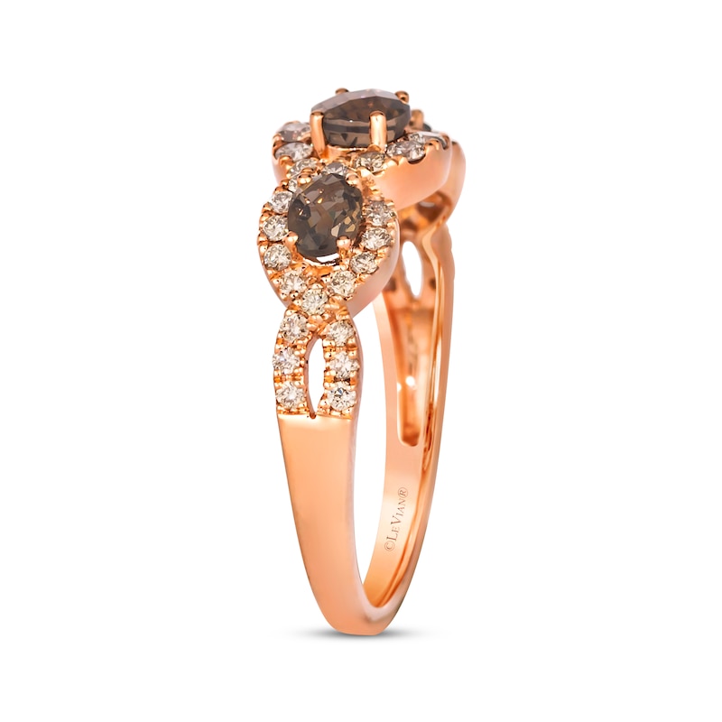 Main Image 2 of Le Vian Oval-Cut Chocolate Quartz Ring 3/8 ct tw Diamonds 14K Strawberry Gold