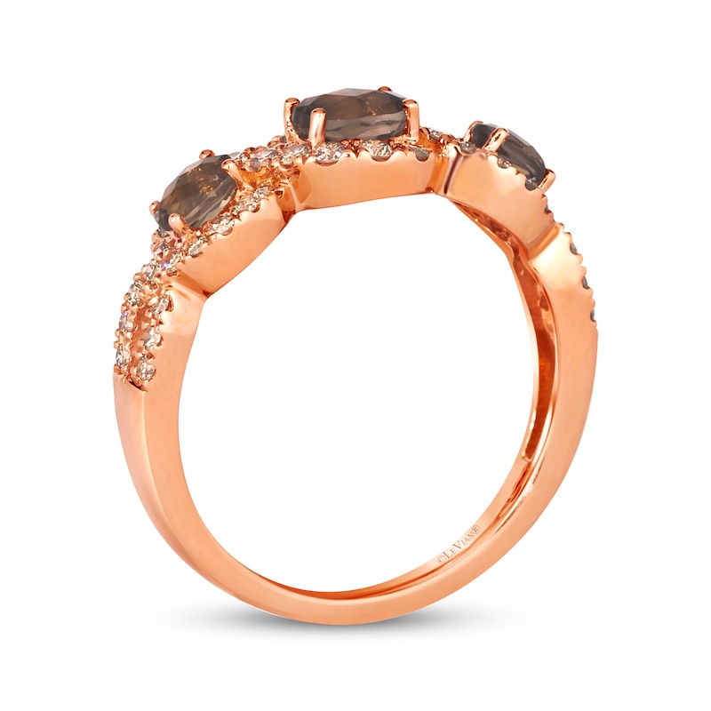 Main Image 3 of Le Vian Oval-Cut Chocolate Quartz Ring 3/8 ct tw Diamonds 14K Strawberry Gold