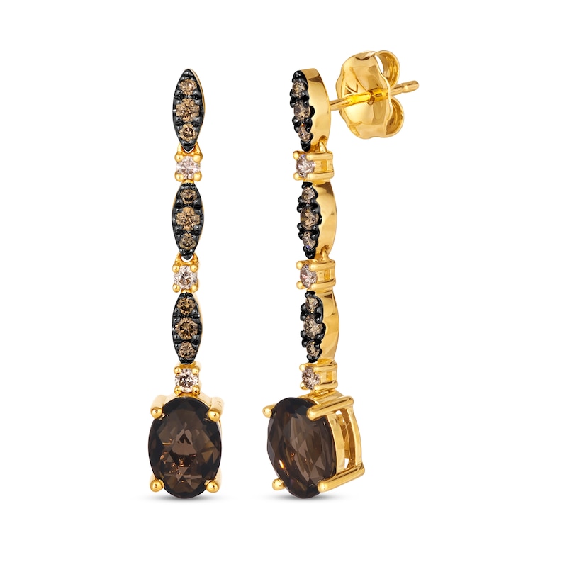 Main Image 1 of Le Vian Venetian Mosaic Oval-Cut Chocolate Quartz Drop Earrings 1/4 ct tw Diamonds 14K Honey Gold