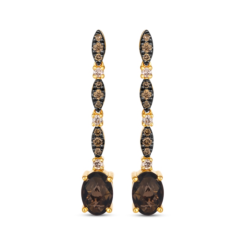 Le Vian Venetian Mosaic Oval-Cut Chocolate Quartz Drop Earrings 1/4 ct tw Diamonds 14K Honey Gold