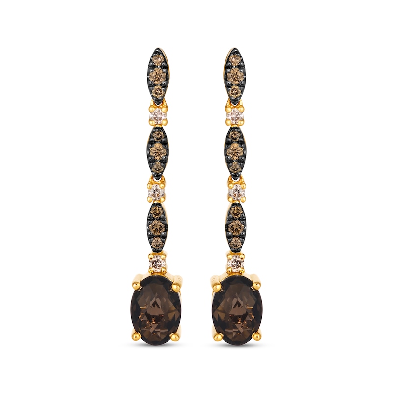 Main Image 2 of Le Vian Venetian Mosaic Oval-Cut Chocolate Quartz Drop Earrings 1/4 ct tw Diamonds 14K Honey Gold