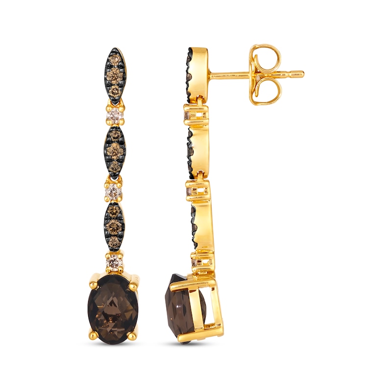 Le Vian Venetian Mosaic Oval-Cut Chocolate Quartz Drop Earrings 1/4 ct tw Diamonds 14K Honey Gold